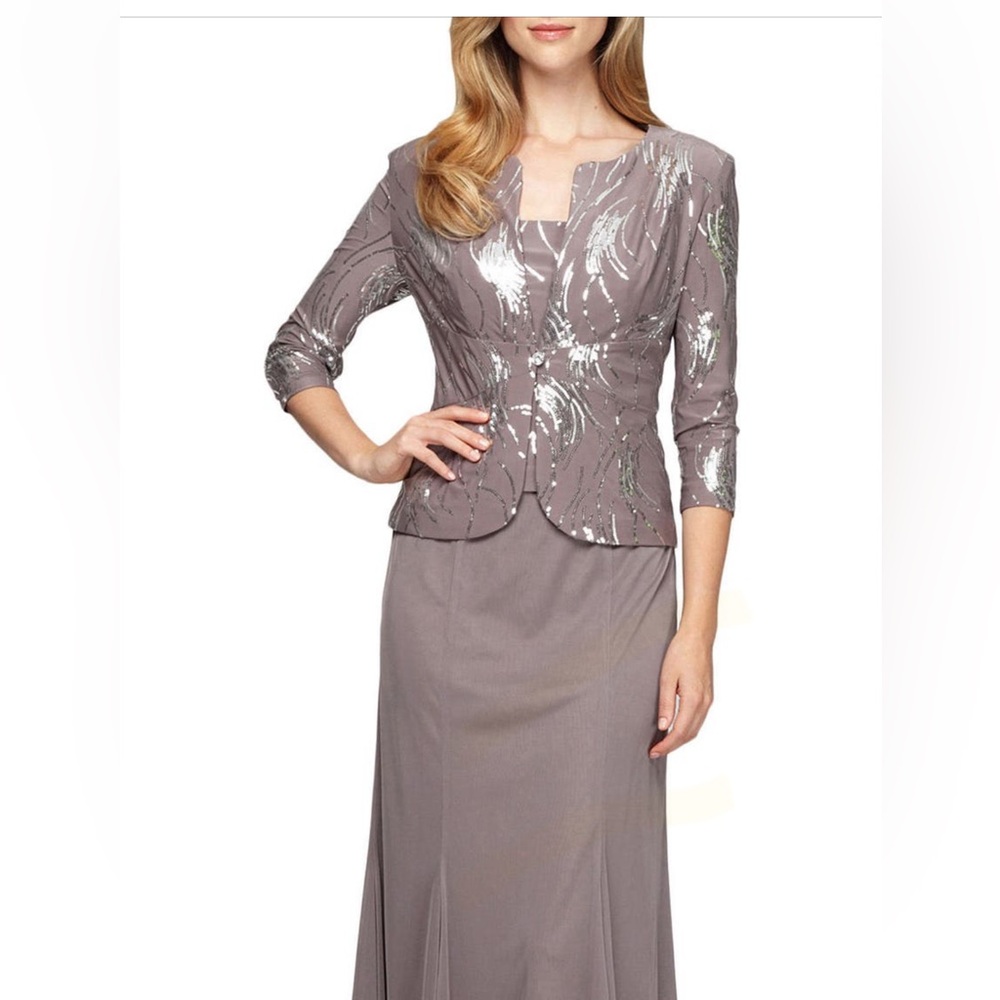 Alex Evenings Gray Midi Trumpet Dress for Night Out - Picture 5 of 9